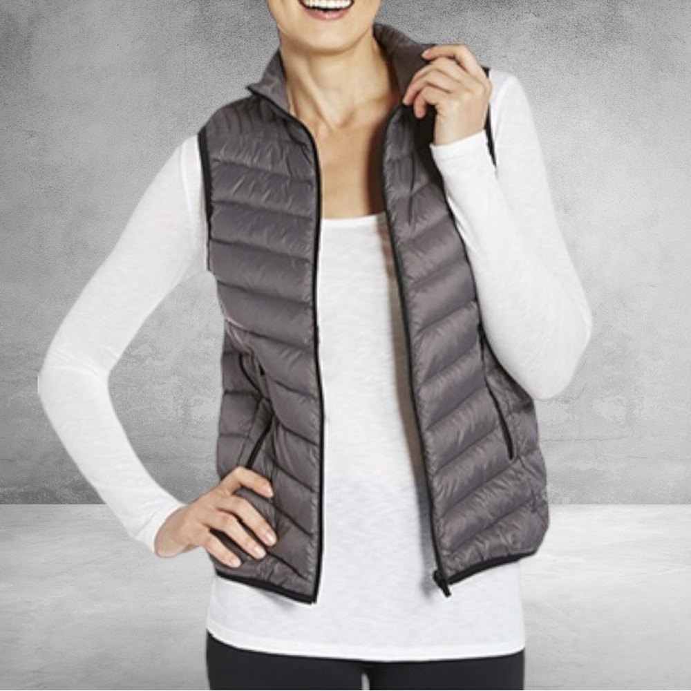 ✅ Fabletics Quilted Puffer Fenway Vest Gray Women’s Size XS